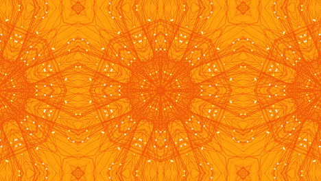 animación caleidoscópica hipnótica con hexágonos y estrellas en fondo naranja.
