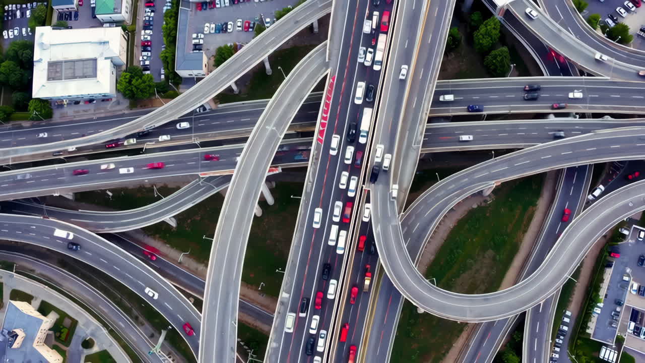 Aerial View of a Busy Highway Interchange