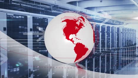 animation of arrows and globe over server room