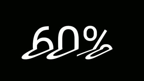 number sixty percent 60% animation motion graphics with glitch effect on black background