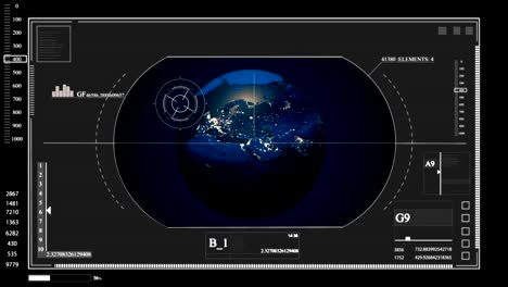 interfaz de usuario hud en el panel virtual. planeta tierra en un fondo de tecnologías digitales.