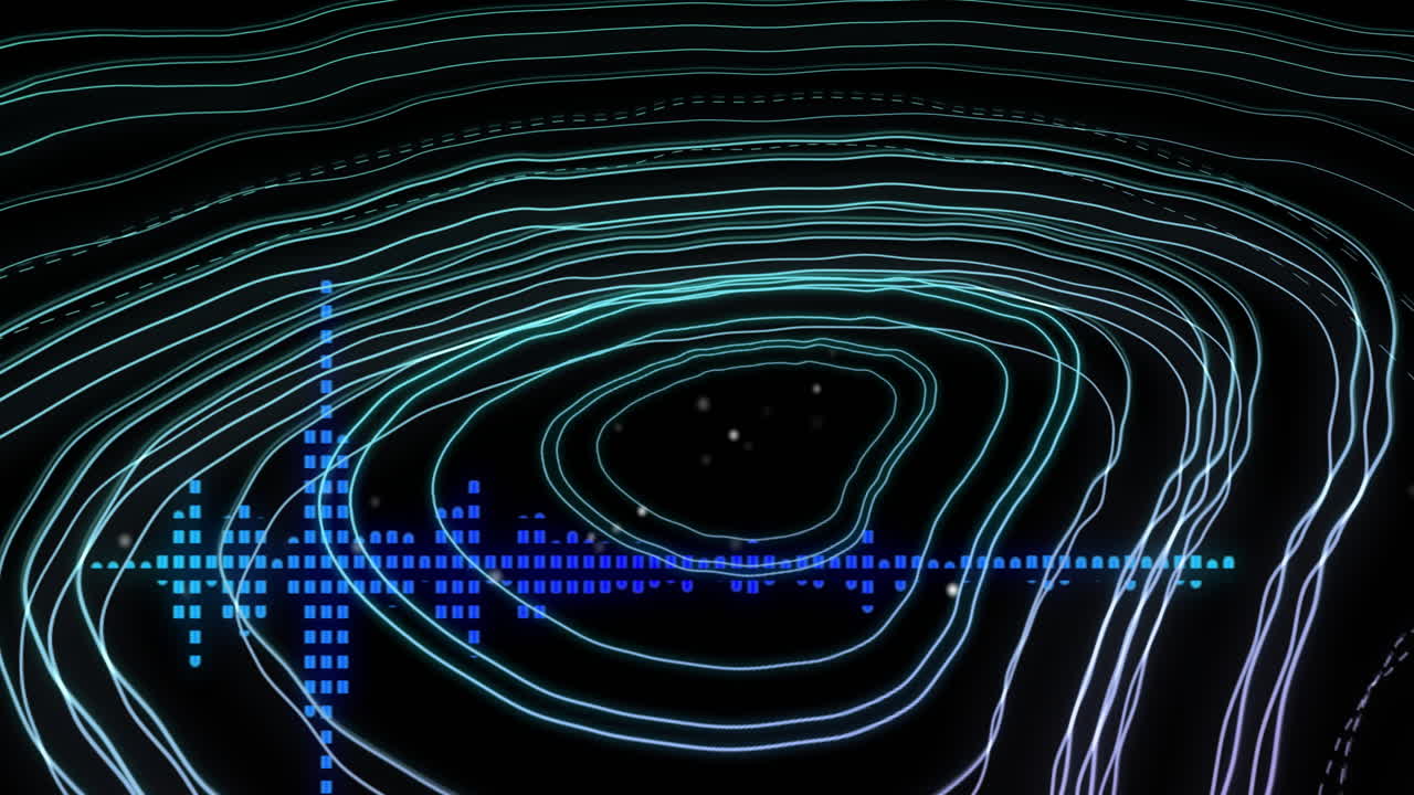 Animation of circular pattern and sound wave against black background