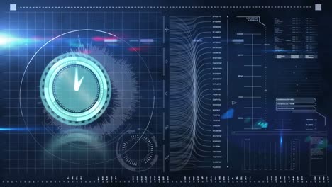 animation of clock moving fast and data processing on screen