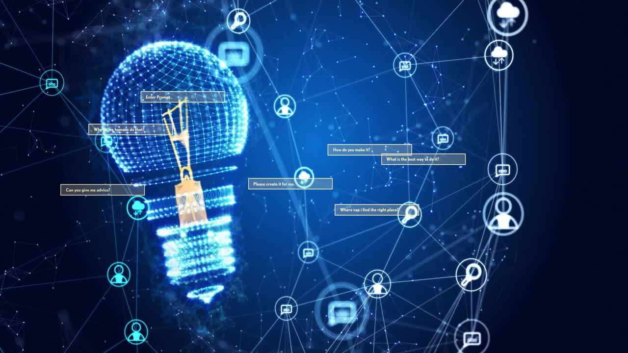 전구 위의 아이콘 네트워크의 애니메이션