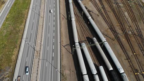 Aerial-view-of-the-famous-old-orient-express-train-parked-in-Uddevalla,-Sweden