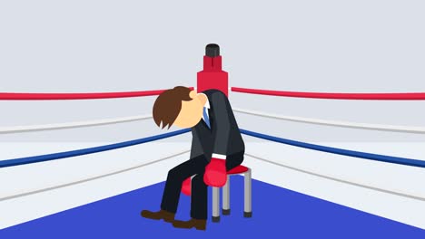 el hombre de negocios pierde la batalla en guantes de boxeo. concepto de competencia de negocios. ilustración de bucle en estilo plano.