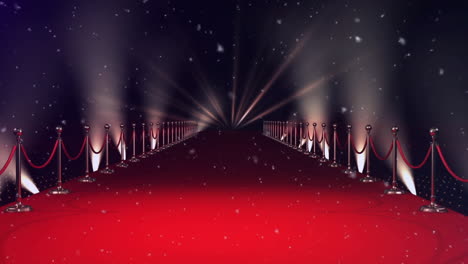 animation of moving spotlights and falling snow over red carpet venue