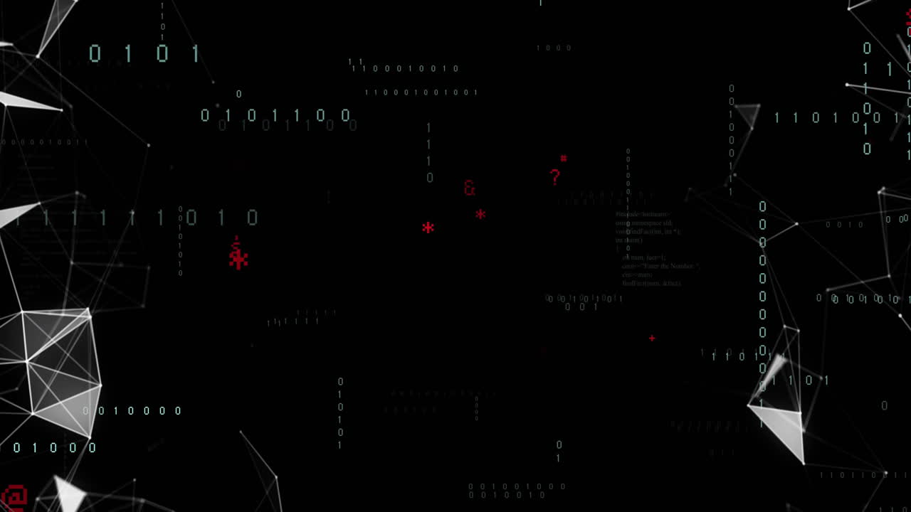Animation of communication networks and data processing on black background