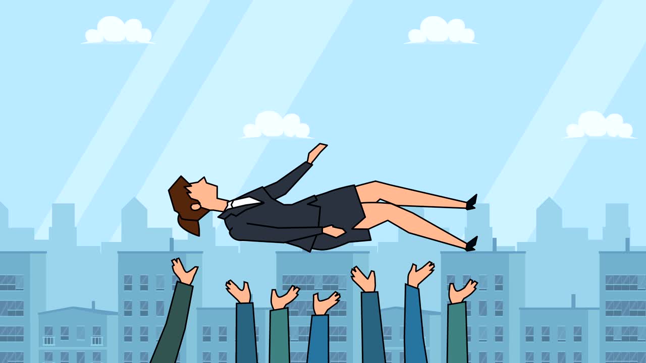 평평한 만화 사업가 캐릭터 던지기 손 애니메이션