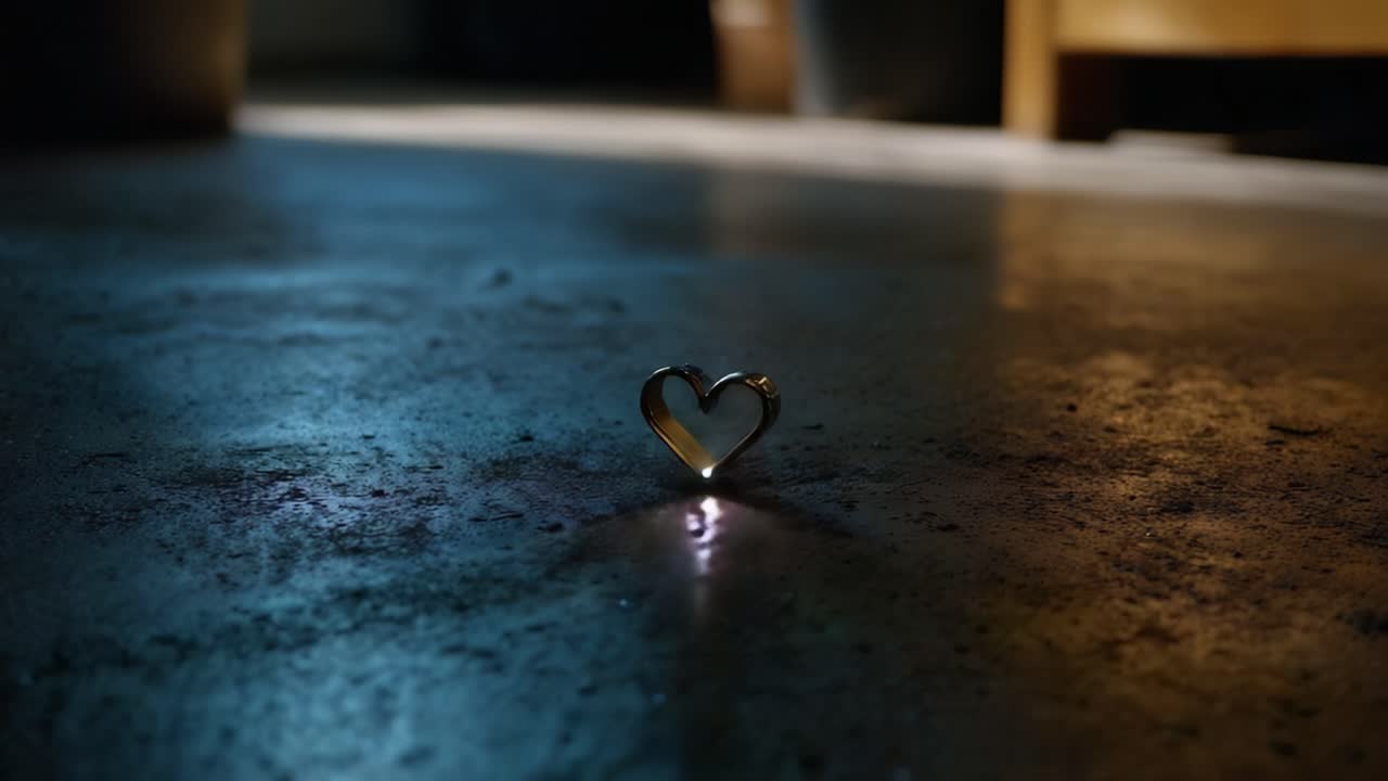 A Heart-Shaped Reflection Illuminates the Floor in a Dimly Lit Room, Representing Love and Connection Through Its Shining Light and Unique Form