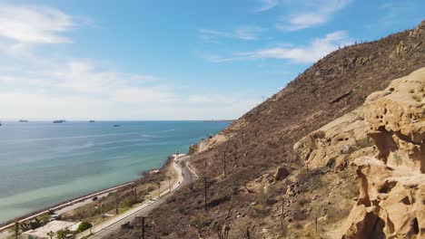 sea of cortez rocky coastline, la paz mexico, aerial arc shot