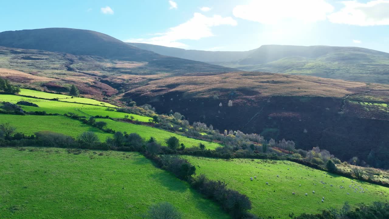 Irish Epic Mountains drone flying to mountains dawn Comeragh Mountains Waterford in winter