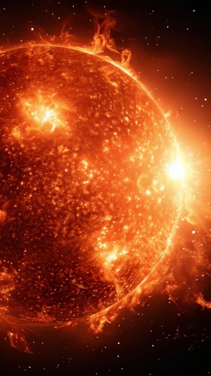 Strålende solaktivitet: Et spektakulært nærbillede af solens flammende overflade og eksplosive solfænomener vist i fantastiske detaljer.