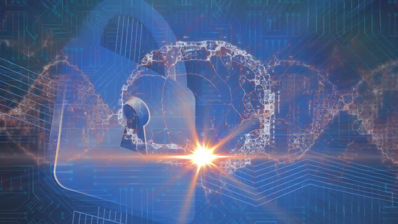 파란색 배경에 돌아다니는 인간의 뇌의 애니메이션