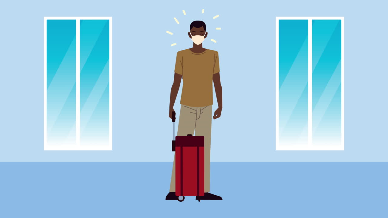 마스크와 가방을 입은 남자