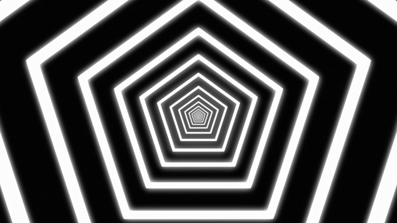 Abstract Tunnel of Glowing White Pentagons Moving Forward