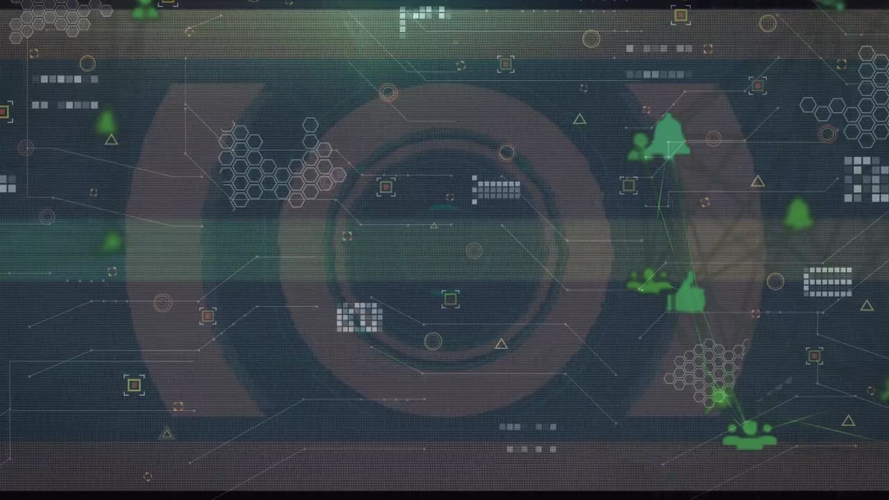 animación de la interferencia sobre la red de conexiones con íconos en fondo verde