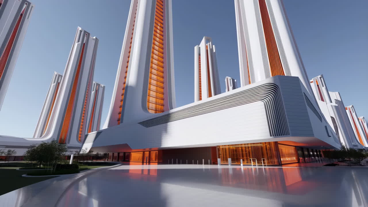 Futuristic City Skyscrapers with Orange Accents