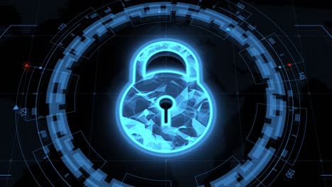 gráfico de movimiento de la llave de seguridad azul con pantalla de cabeza hacia arriba ( hud ui ) interfaz de tecnología y elementos futuristas