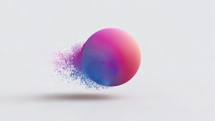 A Dynamic Colorful Sphere in Motion, Transitioning Through a Puff of Dust, Illustrating Motion and Abstract Art with Vibrant Colors Against a Subtle Background