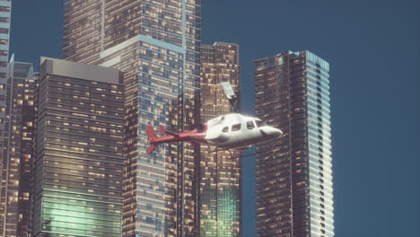 helicopter flies through center of big city