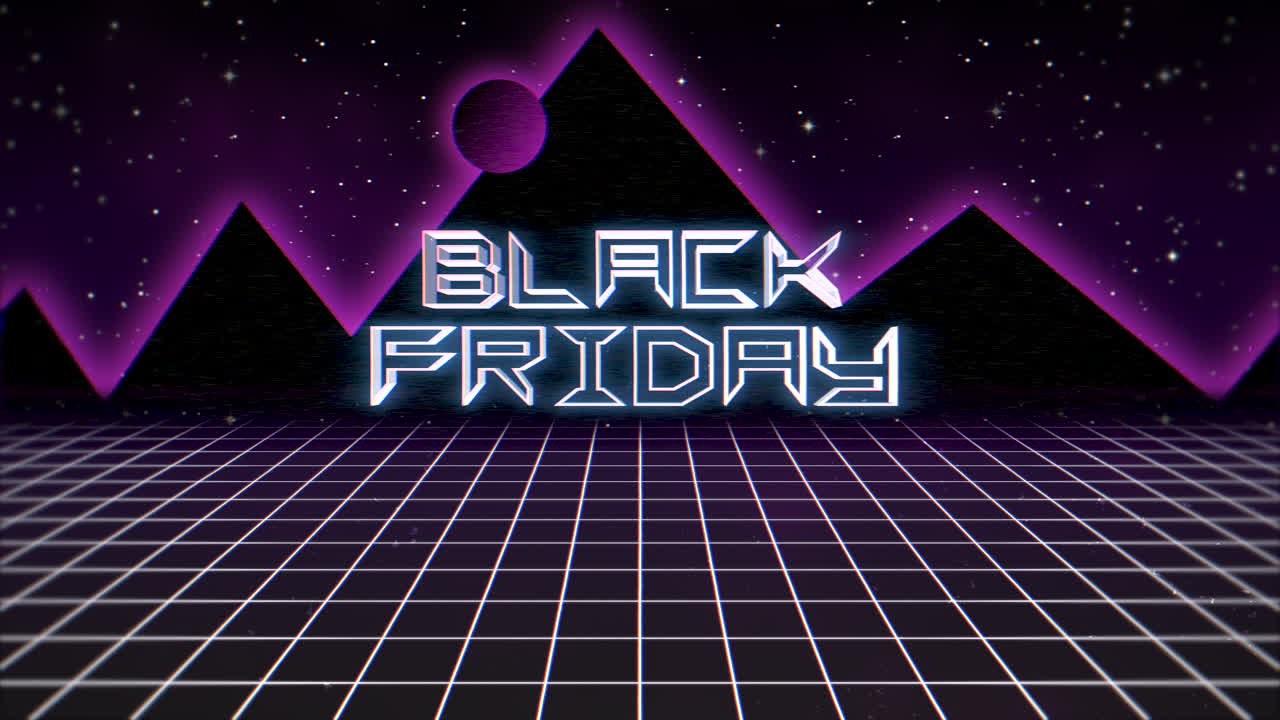 밤에 그리드와 산이 있는 검은 금요일