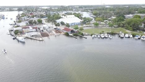 twisting aerial view of tarpon springs and the sponge docks the area is famous for