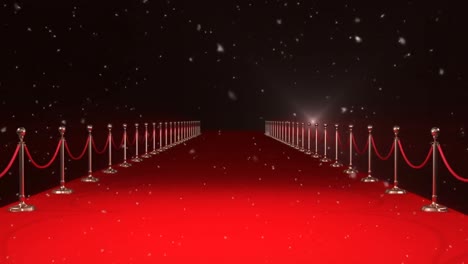 Animation-of-snow-falling-over-camera-flashes-and-red-carpet-venue