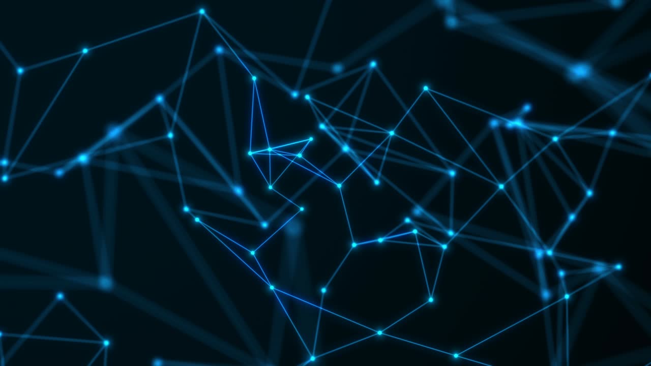 Plexus technology background, flowing lines and dots. Connected net, structure. Loop animation