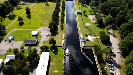 aerial view of boat navigating along intercoastal waterway in chesapeake