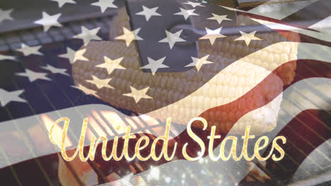 corn being grilled and the american flag with united states text for fourth of july.