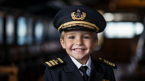 happy child wearing a pilot uniform, smiling brightly while sitting in the cockpit of an airplane or simulator, dreaming of a future career in aviation and flight
