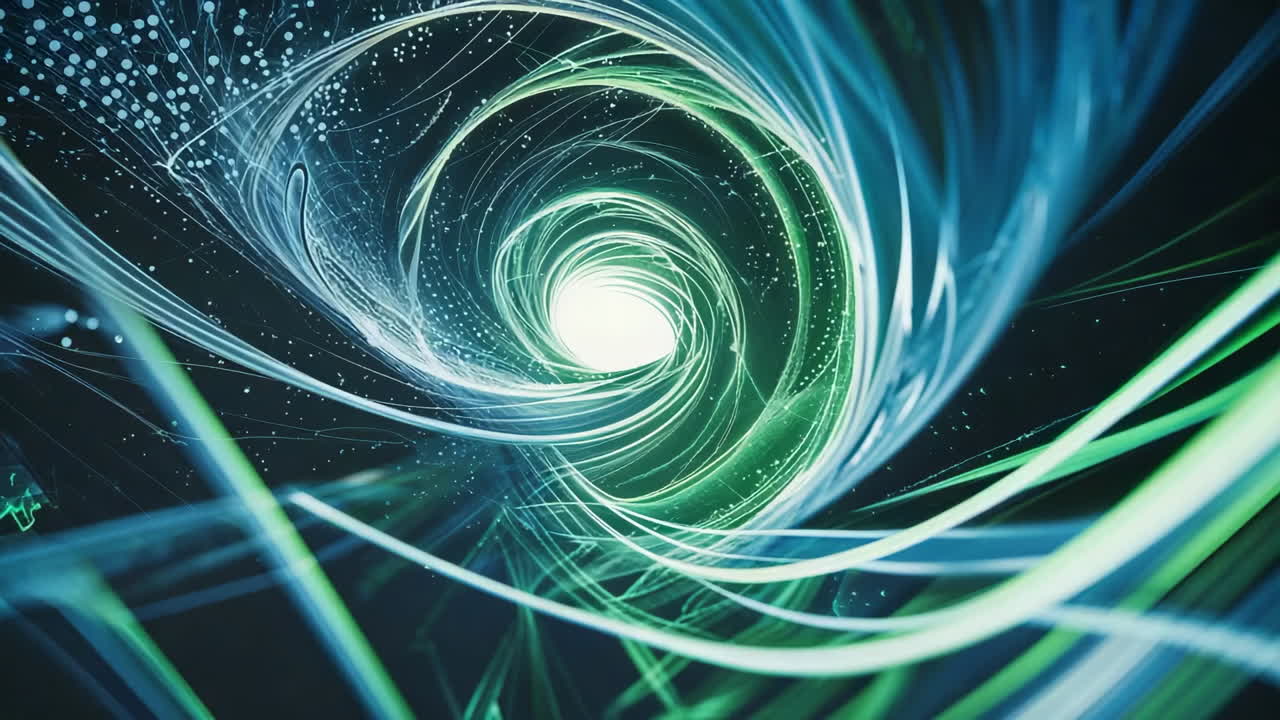 Abstract Vortex Tunnel with Glowing Blue Green Light Trails