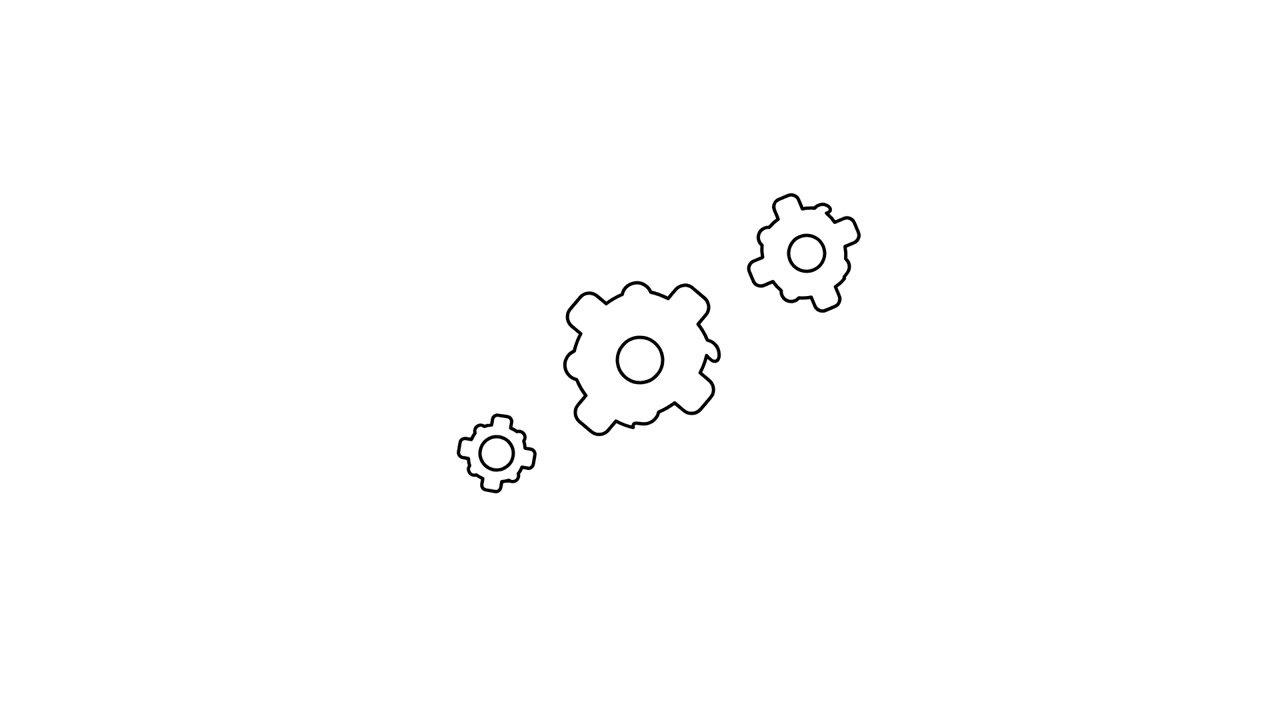 Animated Line Art Gears Rotating on White Background