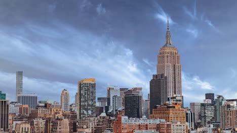 Vista-Del-Horizonte-De-Nueva-York,-Lapso-De-Tiempo,-Lapso-De-Tiempo-De-Nubes,-Edificios,-Rascacielos,-Ventanas,-Cloudscape,-Condominio,-Paisaje-Urbano,-Apartamentos,-Cielo-Azul,-Ciudad,-Reemplazo-Del-Cielo