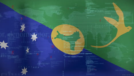 digital data processing animation over flag of solomon islands and world map