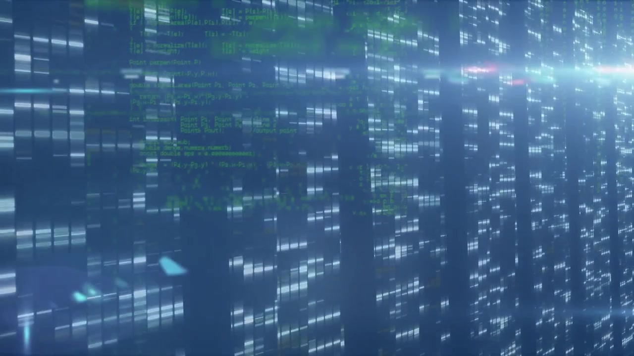 Animation of data processing on navy background with lights