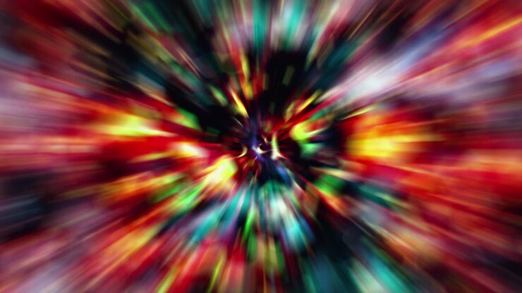 Abstract background with animation multicolored glowing energy light ray effect vortex tunnel. 4K 3D seamless loop streaming rainbow color light streaks rotation. Futuristic technology digital beams.
