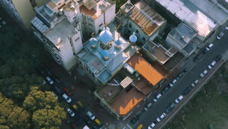 aerial - russian orthodox cathedral, san telmo, buenos aires, argentina, circle pan