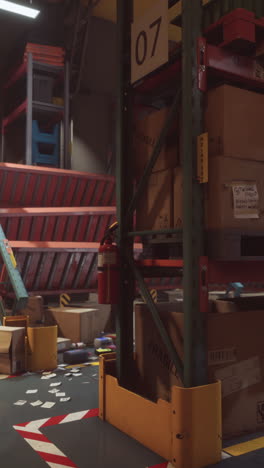 a warehouse with shelves full of boxes