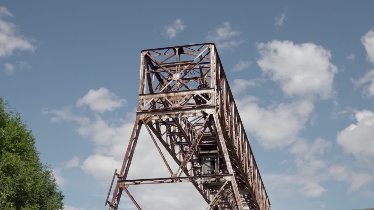 Side view of crane used to transport marble blocks at Lasa Marmo in Laas, Lasa, South Tyrol, Italy