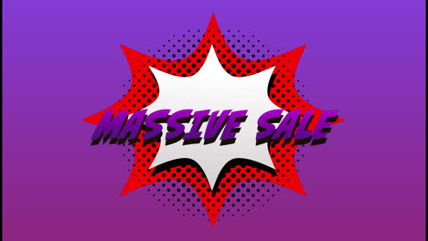 Animation-of-massive-sale-text-on-retro-star-speech-bubble-over-purple-background