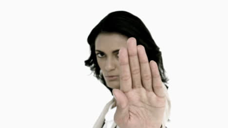 una mujer de negocios te dice que te detengas.