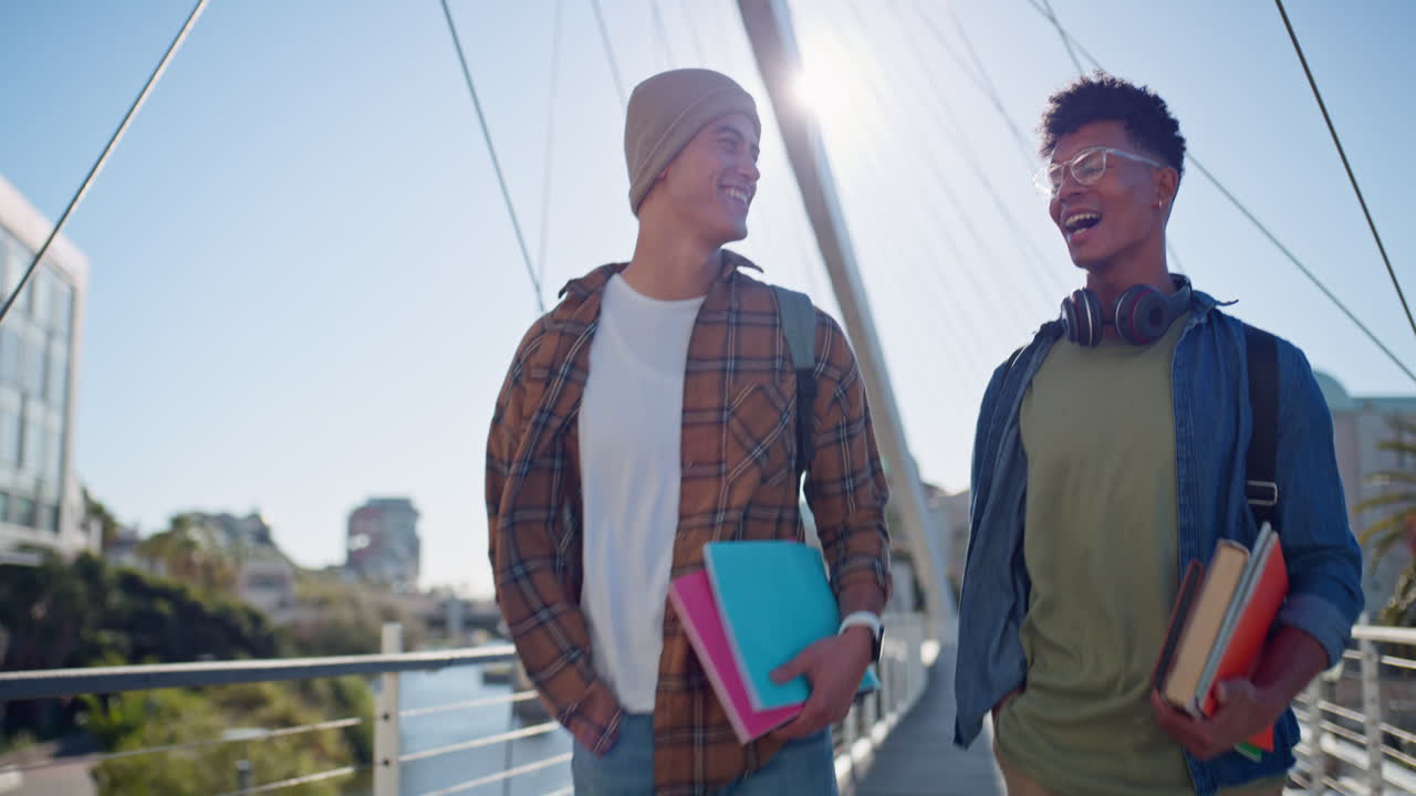 Students walking on a bridge