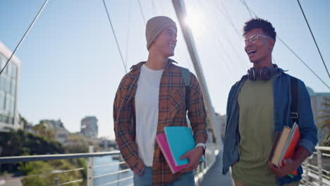 students walking on a bridge
