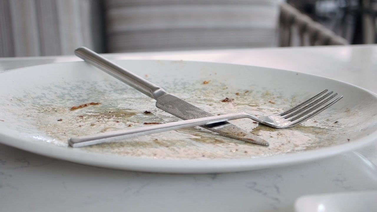 Dirty Empty Plate with Fork and Knife After a Meal
