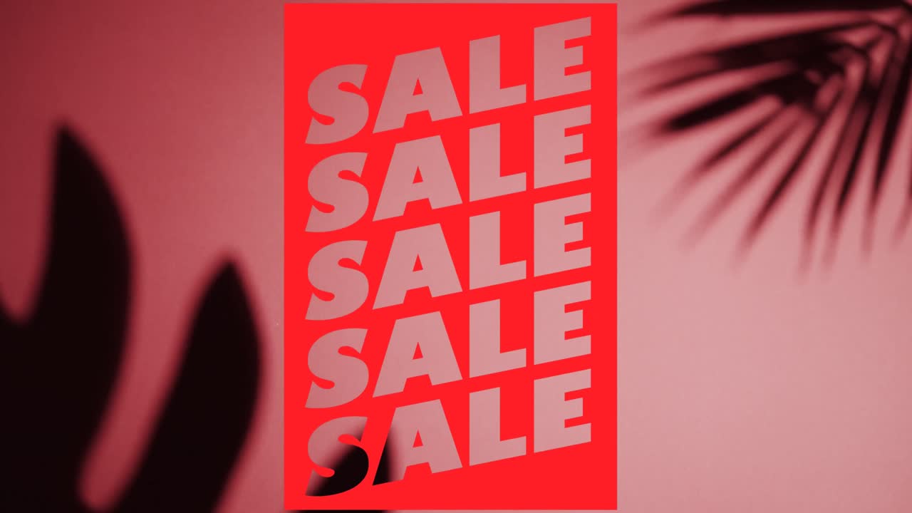 animación del texto de venta sobre el primer plano del patrón de la hoja.