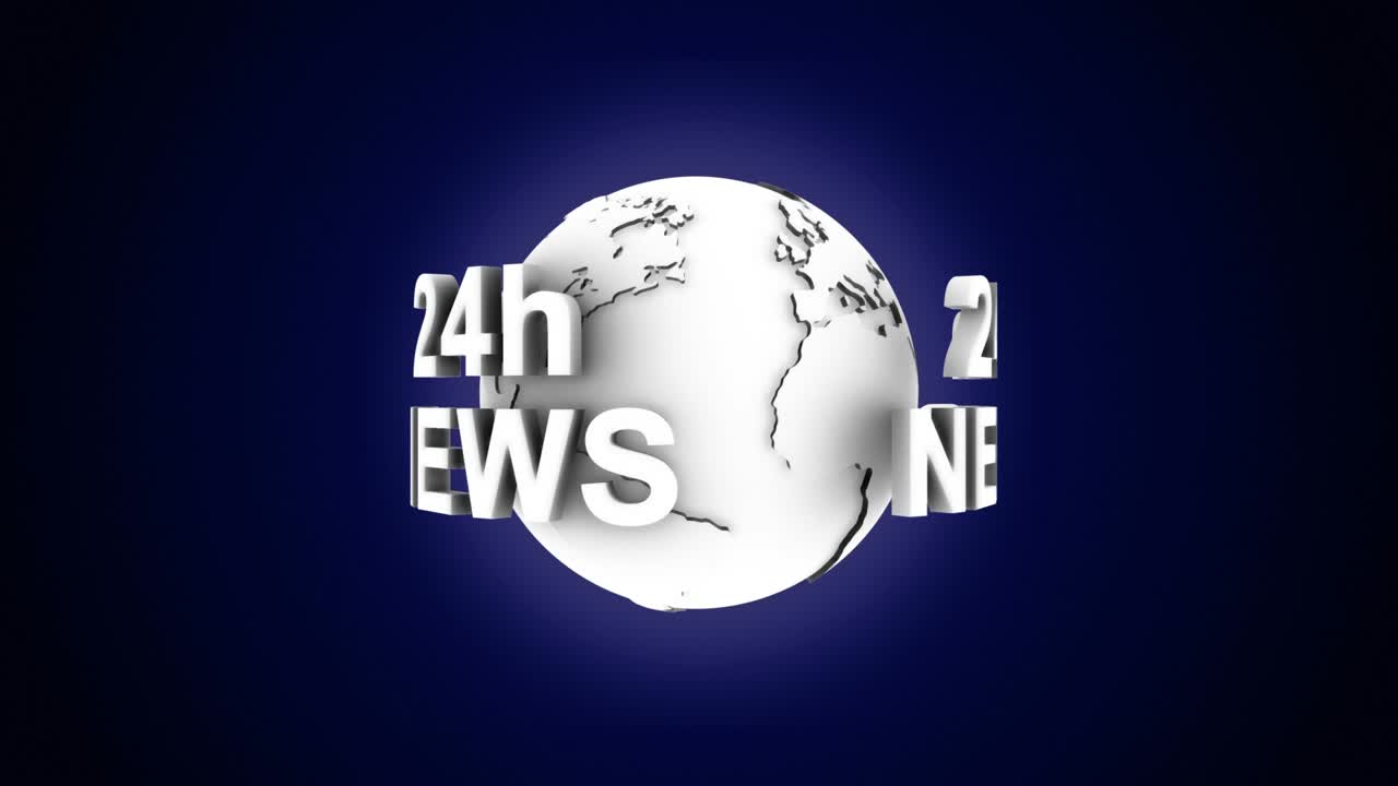 24h animación de texto de noticias alrededor de la tierra, bucle