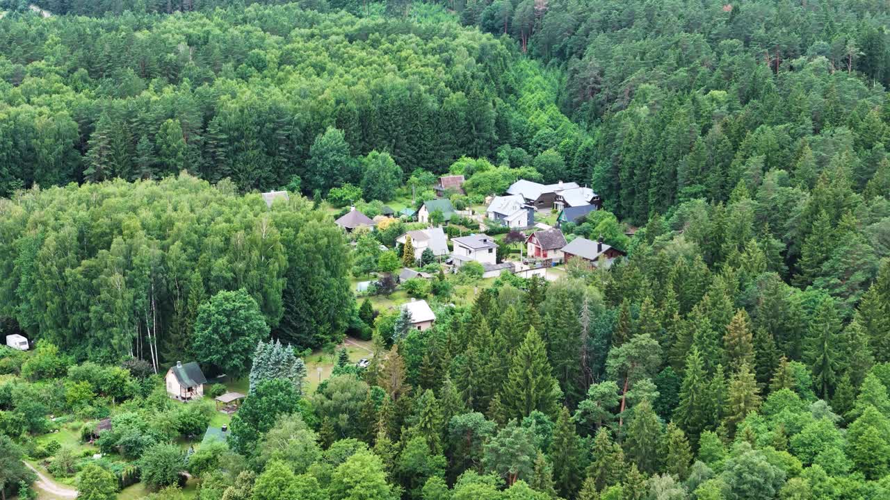 Remote forest village in the middle of nowhere, high-angle view