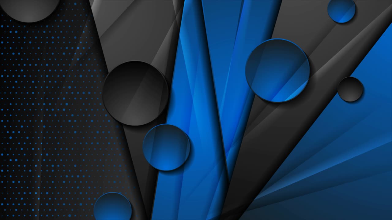 Blue and black geometric motion background with circles
